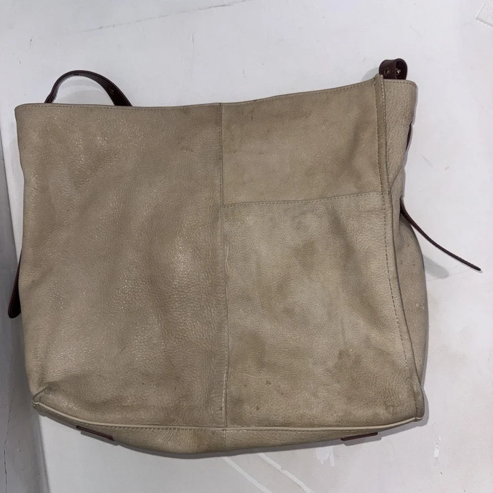 HOBO International Leather Western Beige & Brown Slouchy Tote Bag Purse Handbag